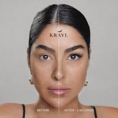 Before and after KRAVL magnetic lashes